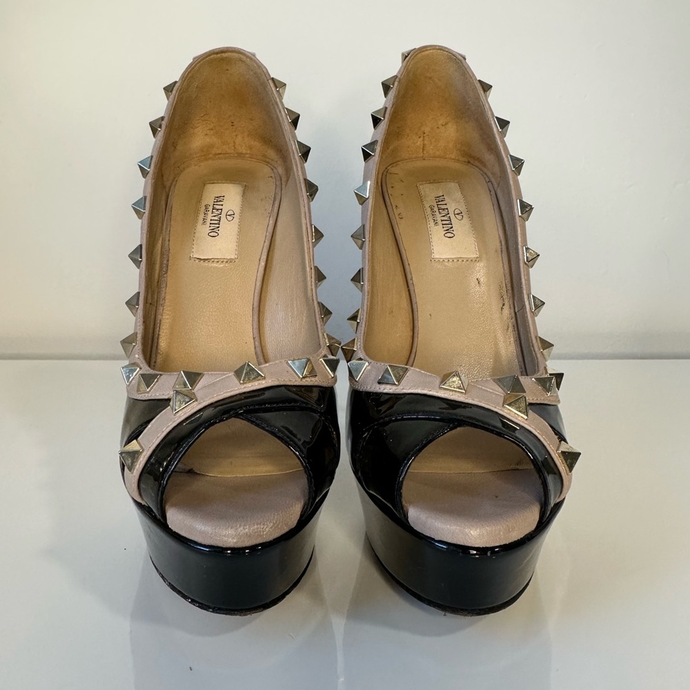 Valentino Black and Cream Studded Heels